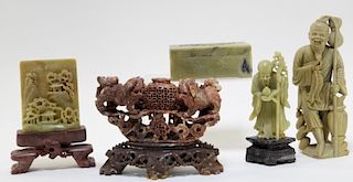 5 Chinese Carved Hardstone & Soapstone Articles