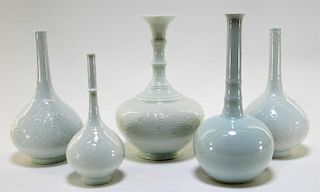 5 Chinese Blanc de Chine Bottle Neck Vases