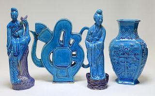 4 Chinese Porcelain Turquoise Figures and Vases