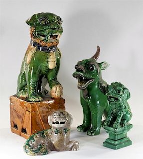 4 Chinese Porcelain Sancai Glaze Foo Dogs & Lions