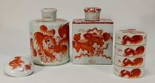 4 Chinese Porcelain Iron Red Foo Lion Articles