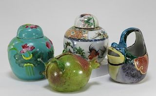 4 Chinese Porcelain Articles w/ Pomegranate Figure
