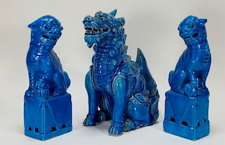 3 Chinese Porcelain Turquoise Dog Beast Figures