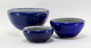3 Chinese Porcelain Monochrome Blue Nesting Bowls