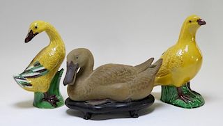 3 Chinese Porcelain and Pottery Duck Figures