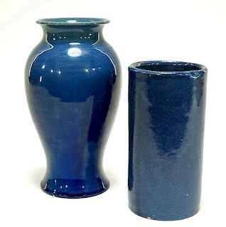 2 Chinese Porcelain Monochrome Blue Vases