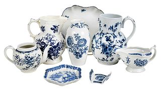 Eight Blue and White Worcester/Dr. Wall Porcelain Table Objects