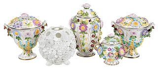 Five Coalport Coalbrookdale Floral Porcelain Table Objects