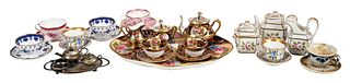 Group of Miniature Tea Sets, Salesman Samples, Porcelain, Silver, 28 Pieces