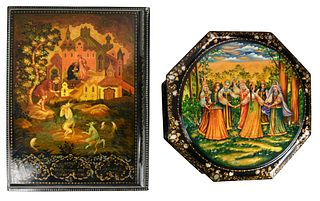 Two Large Russian Lacquer Painted Boxes