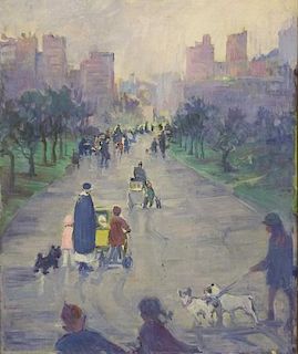 Oil on canvas street scene