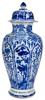 Delft Octagonal Blue and White Lidded Vase