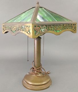 Green slag glass lamp