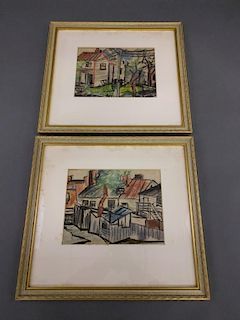 Framed and matted drawings