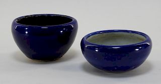 2 Chinese Porcelain Monochrome Blue Bowls