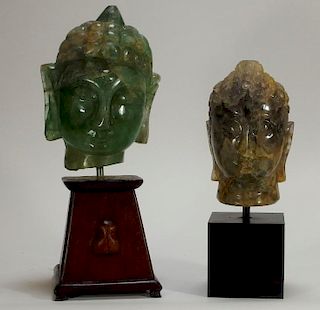 2 Chinese Fluorite & Smoky Quartz Head of Buddha