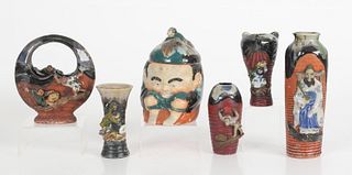 Six Pieces of Japanese Sumida Gawa Pottery 