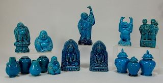 15 Chinese Porcelain Turquoise Glaze Miniatures
