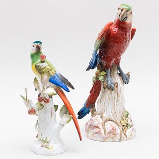 Two Meissen Porcelain Models of Parrots