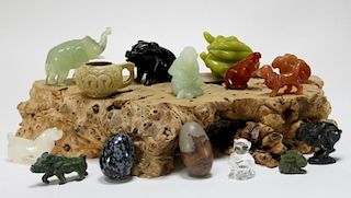 15 Chinese Carved Jade Hardstone Miniature Figures