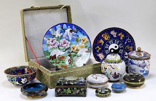 12 Chinese Cloisonne Enamel Table Articles Boxes