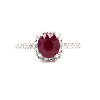 Elegant Burma Ruby and Diamond Halo Ring