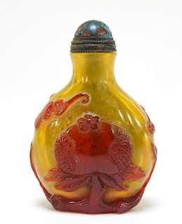Chinese Qing Peaking Glass Peach Snuff Bottle