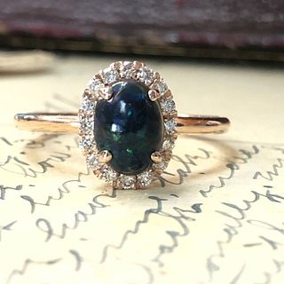 Black Opal and Diamond Halo Ring