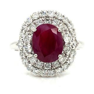 GIA Burmese Ruby and Diamond Ring PLT