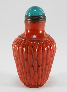 Chinese Carved Red Peking Glass Snuff Bottle