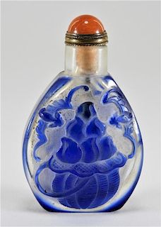 Chinese Carved Blue Peking Glass Snuff Bottle