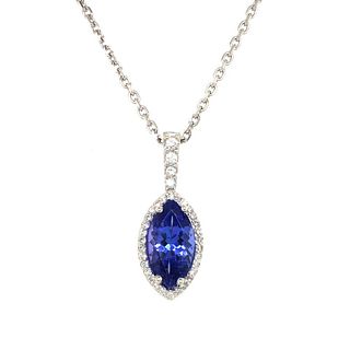 Marquise-Cut Tanzanite and Diamond Halo Necklace