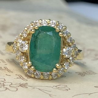 Cushion Emerald & Diamond Halo Ring
