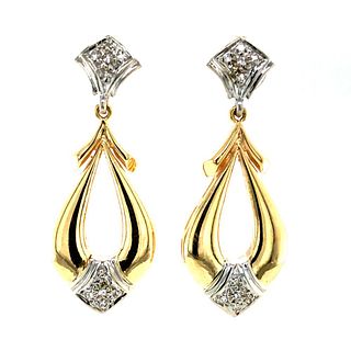 Estate Gold and Diamond Dangling Ribbon Earrings