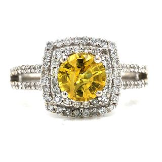 Yellow Sapphire & Double Tiered Diamond Halo Ring