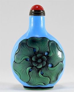 Chinese Black Blue Green Peking Glass Snuff Bottle