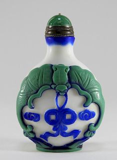 Chinese White Blue Green Peking Glass Snuff Bottle