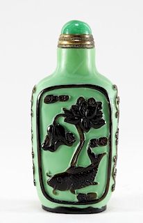 Chinese Green Black Floral Decorated Snuff Bottle