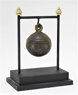 19C. Middle East SE Asian Bronze Incised Cowbell