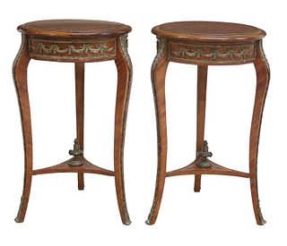 (2) LOUIS XV STYLE INLAID PARQUETRY SIDE TABLES