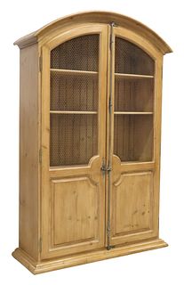 LARGE RUSTIC PINE BOOKCASE WITH CREMONE BOLT DOORS