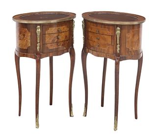 (2) LOUIS XV STYLE INLAID OVAL TOP SIDE TABLES/ NIGHTSTANDS