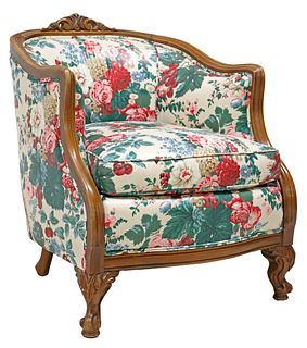 LOUIS XV STYLE UPHOLSTERED ARMCHAIR/ BERGERE