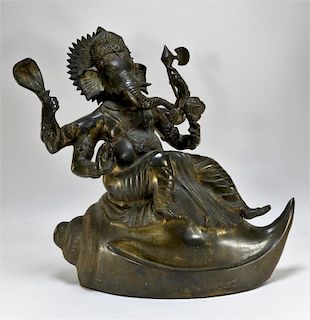 19C. Indian Gilt Bronze Sculpture of Ganesha