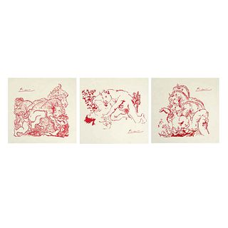 PABLO PICASSO, Serie Minotauro, 1947, Firmadas en malla, Serigrafías I, II, III, 30 x 30 cm cada una, Piezas: 3, en carpeta