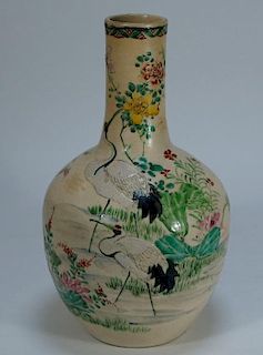 Japanese Satsuma Floral Crane Porcelain Vase