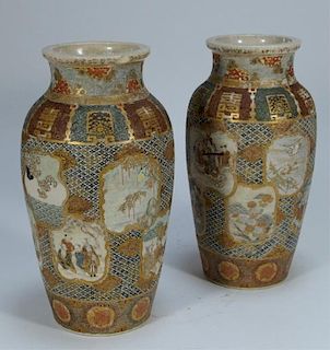 PR Japanese Satsuma Porcelain Opposing Vases