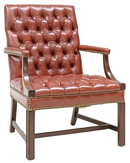 HICKORY CHAIR GAINSBOROUGH STYLE TUFTED LEATHER ARMCHAIR