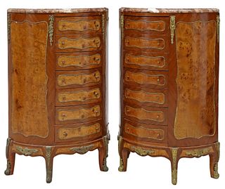 (2) LOUIS XV STYLE MARBLE-TOP DEMILUNE SIDE CABINETS