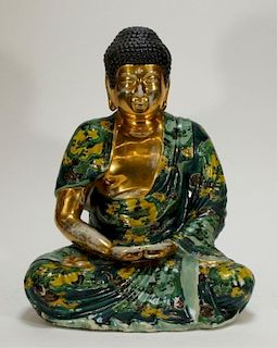 Japanese Gilt Porcelain Seated Kannon Buddha